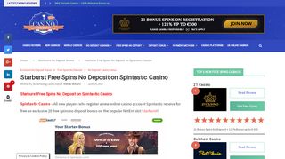 
                            10. Spintastic Casino Free Spins No Deposit on Starburst