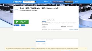 
                            9. Spirit 1400 - WWIN - AM 1400 - Baltimore, MD - Listen Online - Streema