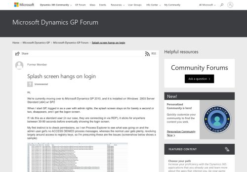 
                            5. Splash screen hangs on login - Microsoft Dynamics GP Forum ...