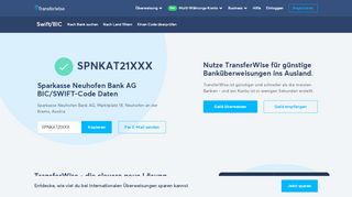 
                            8. SPNKAT21XXX BIC/SWIFT-Code - Sparkasse Neuhofen Bank Ag ...