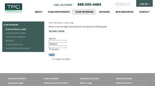 
                            8. Sponsor Login - TPC 401(k)