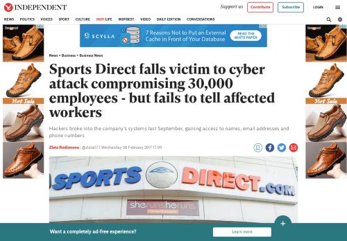 
                            12. Sports Direct falls victim to cyber attack compromising 30000 employees
