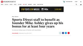 
                            13. Sports Direct staff to benefit as founder Mike Ashley gives up his ...