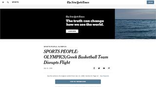 
                            7. SPORTS PEOPLE: OLYMPICS;Greek Basketball Team Disrupts Flight