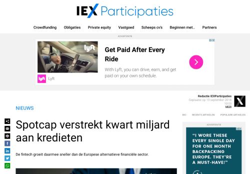 
                            9. Spotcap verstrekt kwart miljard aan kredieten | Participaties.nl