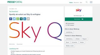 
                            11. ▷ Spotify ab sofort auf Sky Q verfügbar | Presseportal