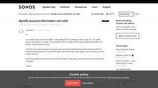 
                            2. Spotify account information not valid | Sonos Community