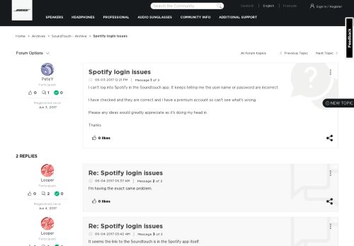 
                            10. Spotify login issues - Bose Community