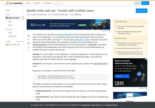 
                            10. Spotify node web api - trouble with multiple users - Stack Overflow