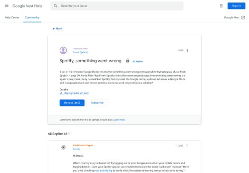 
                            12. Spotify, something went wrong - Google Home Help - Google Support