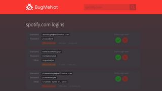 
                            9. spotify.com passwords - BugMeNot