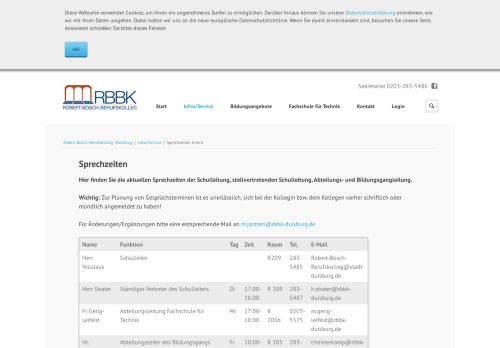 
                            9. Sprechzeiten intern - Robert-Bosch-Berufskolleg - Duisburg