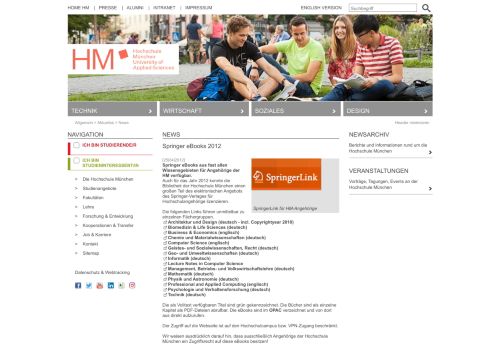 
                            11. Springer eBooks 2012 - Aktuelles - News - Hochschule München