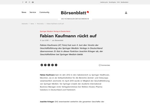 
                            12. Springer Medizin Verlag in Deutschland / Fabian Kaufmann rückt auf ...