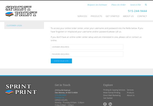 
                            6. Sprint Print : Customer Portal : Customer Login - Des Moines, IA