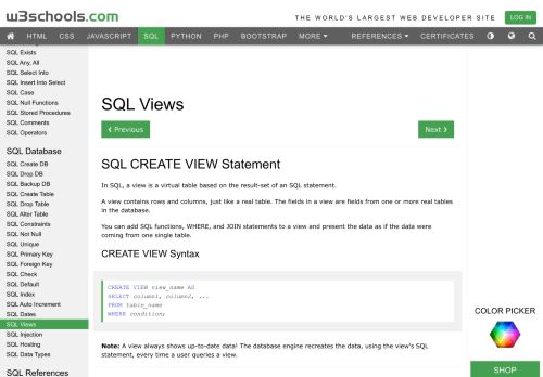 
                            9. SQL CREATE VIEW, REPLACE VIEW, DROP VIEW Statements