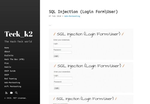
                            5. SQL Injection (Login Form\User) · Teck_k2