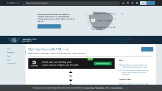 
                            8. SQL injection with AND 1=1 - Information Security Stack ...