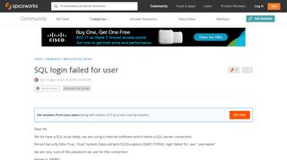 
                            11. SQL login failed for user - SQL Server Forum - Spiceworks Community