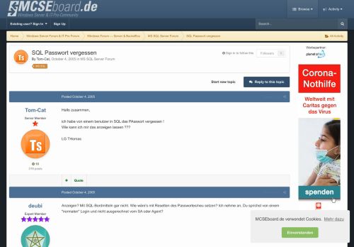 
                            8. SQL Passwort vergessen - MS SQL Server Forum - MCSEboard.de