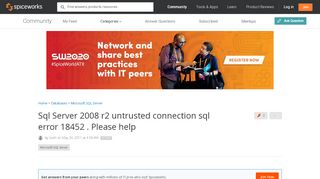 
                            10. Sql Server 2008 r2 untrusted connection sql error 18452 . Please ...