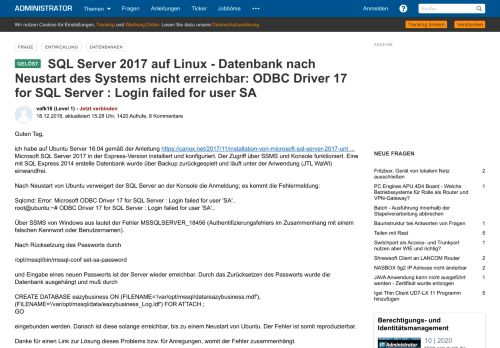 
                            5. SQL Server 2017 auf Linux Datenbank nach Neustart des Systems ...