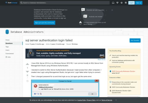 
                            11. sql server authentication login failed - Database Administrators ...