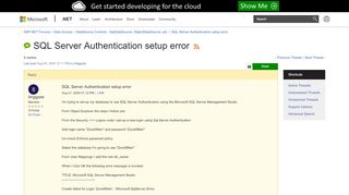 
                            12. SQL Server Authentication setup error | The ASP.NET Forums