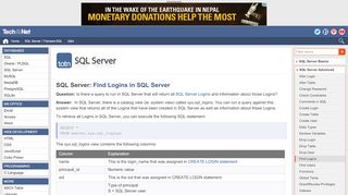 
                            5. SQL Server: Find Logins in SQL Server - TechOnTheNet