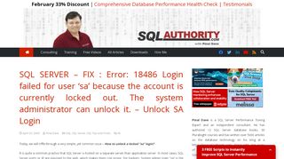 
                            9. SQL SERVER - FIX : Error: 18486 Login failed for user 'sa' ...
