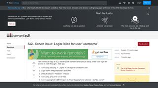 
                            6. SQL Server Issue: Login failed for user 'username' - Server Fault