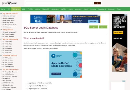 
                            4. Sql Server Login Database - javatpoint