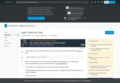 
                            5. sql server - Login Failed for User - Database Administrators Stack ...