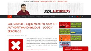
                            7. SQL SERVER - Login failed for User 'NT AUTHORITYANONYMOUS ...