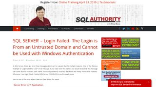 
                            11. SQL SERVER - Login Failed. The Login is From an Untrusted Domain ...