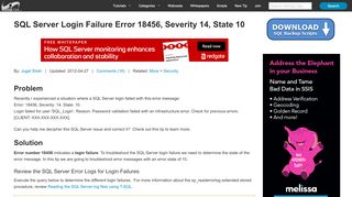 
                            13. SQL Server Login Failure Error 18456, Severity 14, State 10