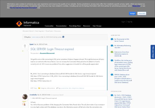 
                            11. SQL SERVER: Login TImeout expired - Informatica Network