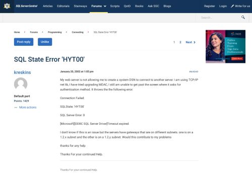 
                            3. SQL State Error 'HYT00' - SQL Server Central
