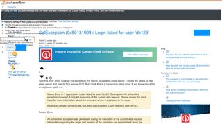 
                            1. SqlException (0x80131904): Login failed for user 'db123' - Stack ...