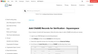 
                            13. Squarespace DNS - Zoho Mail CNAME, MX