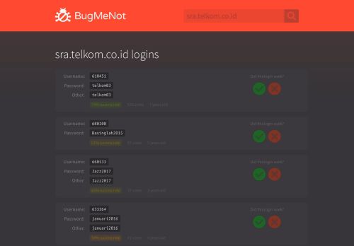 
                            9. sra.telkom.co.id passwords - BugMeNot