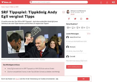 
                            13. SRF Tippspiel: Tippkönig Andy Egli vergisst Tipps - Nau