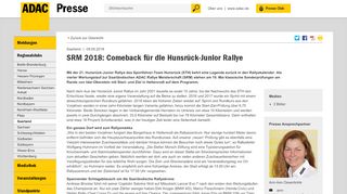 
                            10. SRM 2018: Comeback für die Hunsrück-Junior Rallye - ADAC Presse