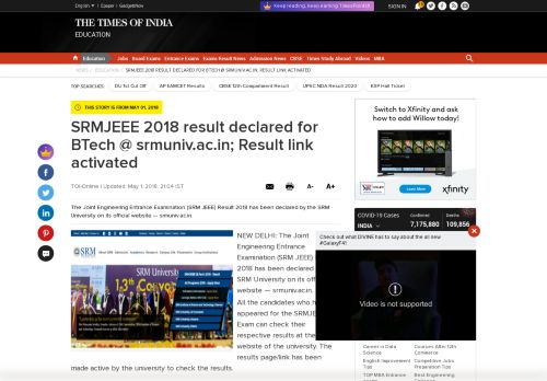 
                            12. SRMJEEE 2018 result declared for BTech @ srmuniv.ac.in; Result link ...