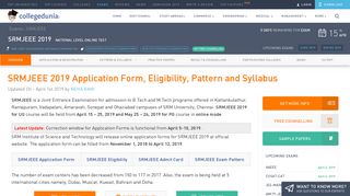 
                            12. SRMJEEE 2019 Application Form, Exam Dates, Pattern and Syllabus