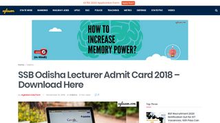 
                            6. SSB Odisha Lecturer Admit Card 2018 – Download Here | AglaSem ...