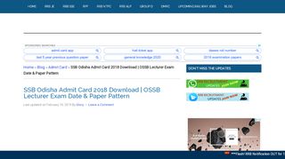 
                            9. SSB Odisha Lecturer Admit Card 2018 Download | OSSB Exam Call ...