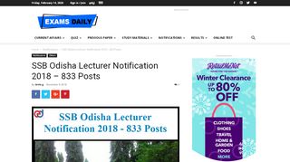 
                            12. SSB Odisha Lecturer Notification 2018 - 833 Posts | Exams Daily