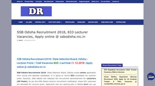 
                            8. SSB Odisha Recruitment 2018, 833 Lecturer Vacancies, Apply online ...