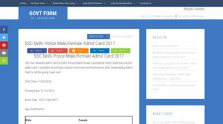 
                            5. SSC Delhi Police Male/Female Admit Card 2017 - Govt Form